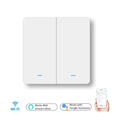 WiFi 2Gang Push Button Wall Light Switch EU AC 100V-240V Smart Switch Compatible with Control Al