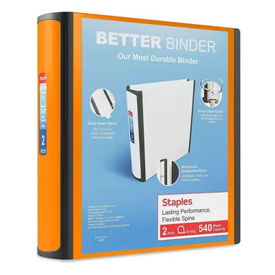 STAPLES 2"""" 3-Ring Better Binder Bright Orange (13469)""