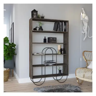 FWStyle Shelf Modern Shelving Display Unit Dark Coffee Curved Metal Frame