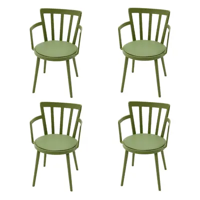 (Dark Green) 4Pcs PP Dining Chairs PU Leather Padded with Armrest