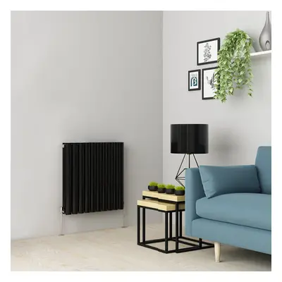 (600 x 591mm Double, Black) Oval Tube Designer Radiator