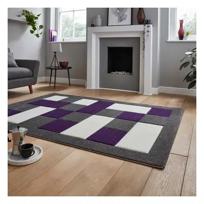 (Grey / Purple, x cm) Think Rugs Brooklyn BRK04 Box Checkers Geometric Rugs Multi Colour Small E