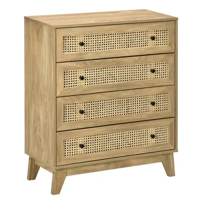 HOMCOM Chest of Drawers, Drawer Unit Storage Organiser with Rattan Element