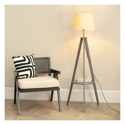 ValueLights Morrigan Scallop White Trim Shade Grey Tripod Floor Lamp