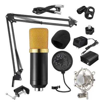 (Black+Gold) Microphone Condenser Sound Recording Microphone Kit With Shock Mount For Radio Brao