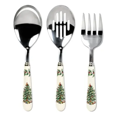 Spode Christmas Tree Collection 3-Piece Cutlery Set, Stainless Steel, Porcelain Handle, Hostess 