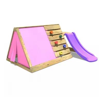 (Pink) Rebo Mini Wooden Climbing Pyramid Adventure Playset - Den and Slide