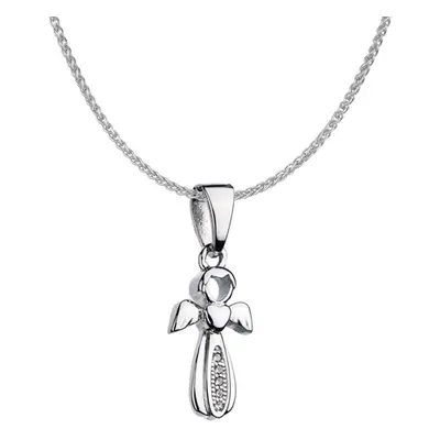 Jewelco London Rhodium Plated Sterling Silver White Cubic Zirconia Angel Design Cross Charm Pend