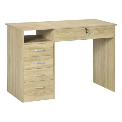 HOMCOM Computer Desk Writing Desk with Five Drawers for Home Office Oak