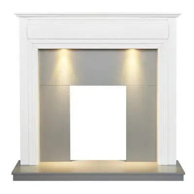 Adam Honley Fireplace in Pure White & Grey with Downlights, Inch