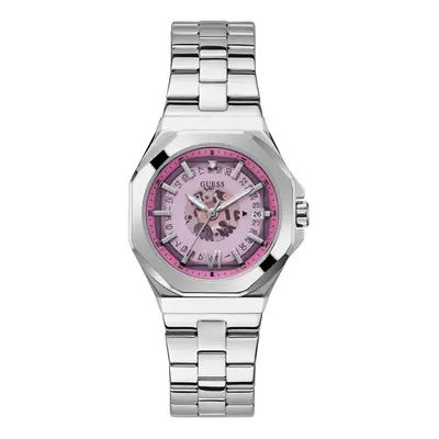 GUESS Ladies 34mm Watch - Silver Tone Strap Pink Dial Silver Tone Case