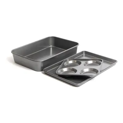 MasterClass Set of Non-Stick Large Roasting Pan, 39x28x7cm, Baking Tray 39x27x2cm, Four Hole Yor