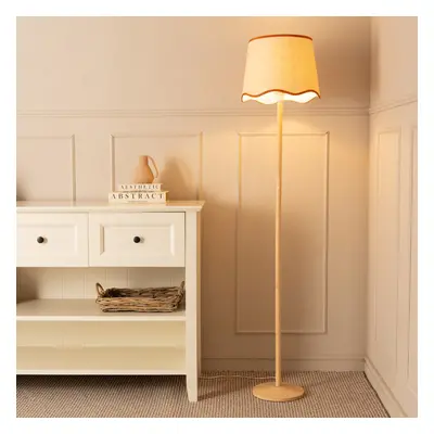 ValueLights Triston Wooden Floor Lamp with Scallop Rust Trim Shade