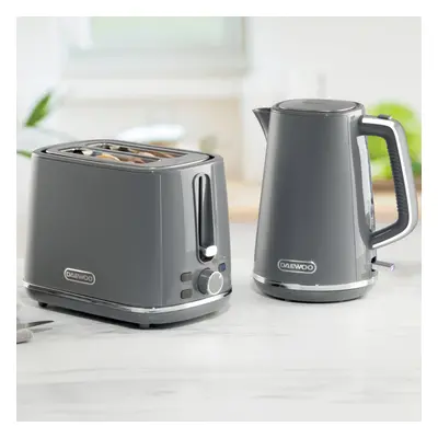 (Grey) Daewoo Stirling Jug Kettle and Toaster Bundle Set 1.7L Rapid Boil Slice