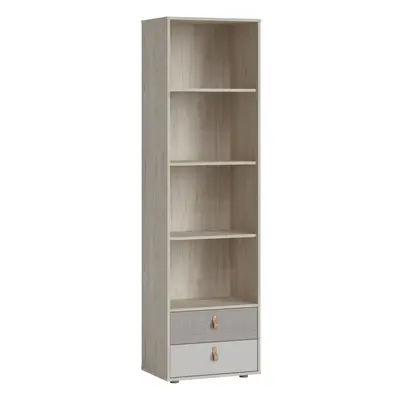 Denim Drawer Bookcase in Light Walnut, Grey Fabric Effect and Cashmere