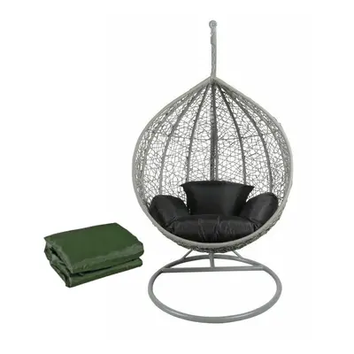 Grey Colour Rattan Swing Egg Chair Outdoor Garden Patio Hanging Wicker Weave Furniture