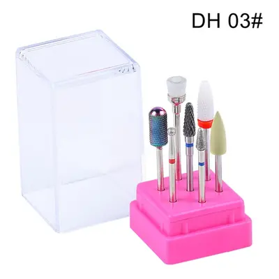 (DH 03#) 7pcs Nail Drill Bits Container Box Grinding Remove UV Gel Auroras Nail Art Design Tools