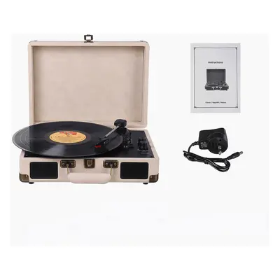 (White) Vinyl Turntable Record Player LP Disc 33/45/78 RPM Bluetooth Portable Leather Gramophone