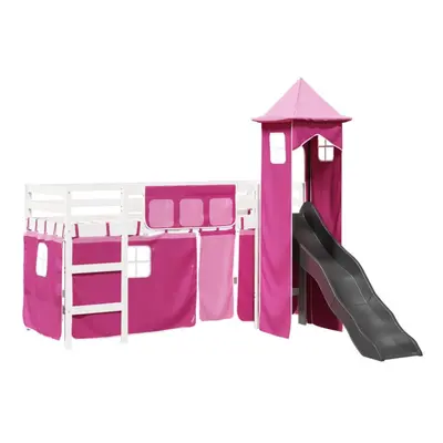 (white and pink, x cm) vidaXL Kids' Loft Bed with Tower Children Bed Frame Bunk Bed Solid Wood P