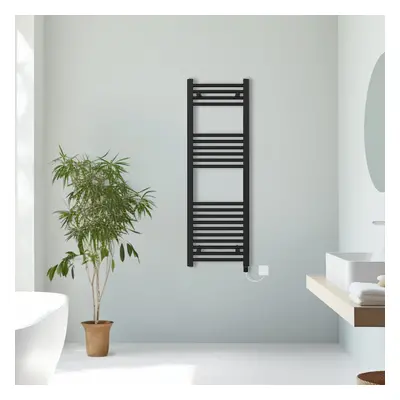 (Black, 1200x400mm) Prefilled Electric Straight Heated Towel Rail Radiator Ladder Warmer