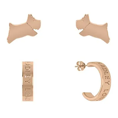 RADLEY Ladies 18ct Rose Gold Plated Jumping Dog and Hoop Twin Pack Earrings RYJ1228S, One Size