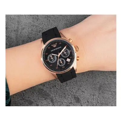 EMPORIO ARMANI WOMEN'S AR5906 BLACK STRAP BLACK DIAL ROSE GOLD CASE