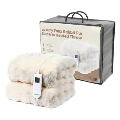 (Cream) LIVIVO Luxury Faux Rabbit Fur Electric Heated Throw