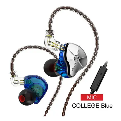 (Blue, With Mic) Wired Earphone 1DD 1BA In Ear Earphone DJ Monitor Running Sport Earplug Replace