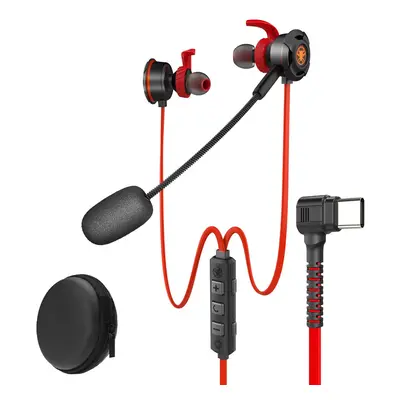 (Red) Game Live in-ear Wired Gaming Super Bass Earphones Microphone Built-in Game DSP Sound Card