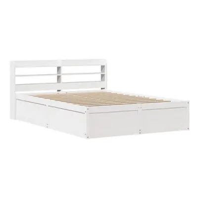 (white, x cm) vidaXL Bed Frame with Headboard Bed Base Solid Wood Pine