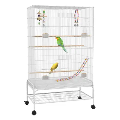 PawHut Bird Cage with Stand, Wheels, Toys, for Budgies, Finches, White