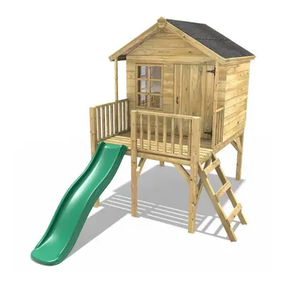 (Pheasant, Green) Rebo 5FT x 5FT Childrens Wooden Garden Playhouse on Deck with 6ft Slide