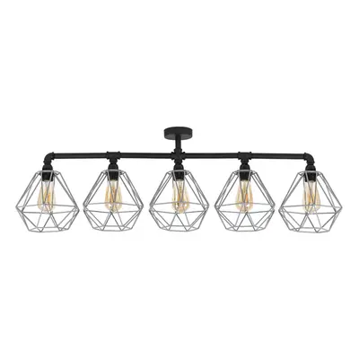 Industrial Way Black Pipework Bar Ceiling Light Grey Cage Shades