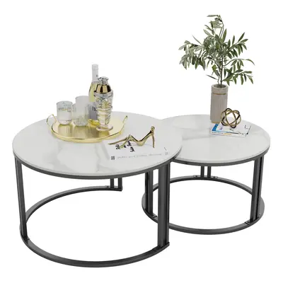 (White SinteredÂ Stone-top) Set of Modern Round Nesting Coffee Table