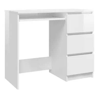 vidaXL Desk High Gloss White Engineered Wood Computer Writing Desk Furniture