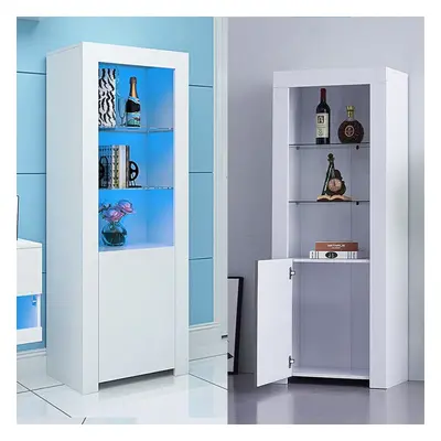 High Gloss White Tall Display Cabinet Cupboard Storage Sideboard