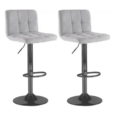 Neo 2x Grey Fabric Cuban Swivel Bar Stools with a Matt Black Legs