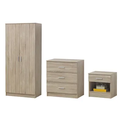 3 Piece Bedroom Furniture Set Wardrobe Chest Drawers Bedside Table Sonoma Oak