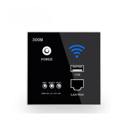 (Black) 220V 300Mbps Wireless WiFi Socket RJ45 Embedded Wall WIFI Route AP Relay Smart USB Socke