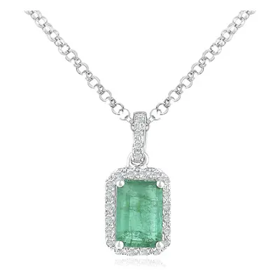 Jewelco London 18ct White Gold Round 5pts Diamond Octagon 1/2ct Emerald Cluster Pendant Necklace