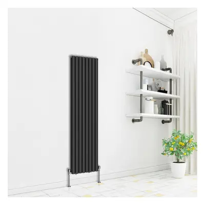 (Vertical 1800x472mm - Double) NRG Premium Black Radiator Oval Column Designer Central Heating U