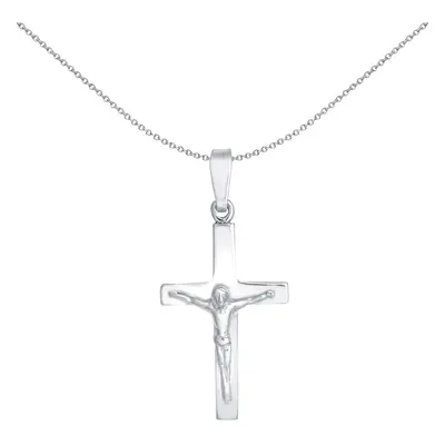 Jewelco London Unisex Rhodium Plated Sterling Silver Stamped Crucifix Plain Cross Pendant - APX0