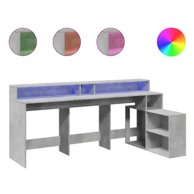 vidaXL Desk with LED Lights Study Working Table Concrete Grey Engineered Wood