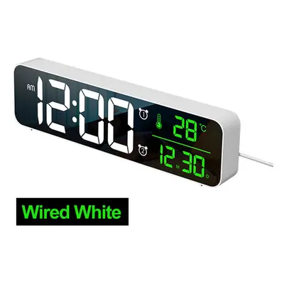 (White) LED Digital Alarm Clock Wired Watch for Bedroom Table Digital Snooze Mirror Clock