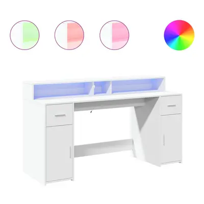 vidaXL Desk with LED Lights Writing Table Working Table White Engineered Wood