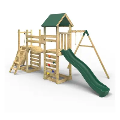 (Rushmore) Rebo Double Tower Climbing Frame with Flexible Bridge, Swing & Slide