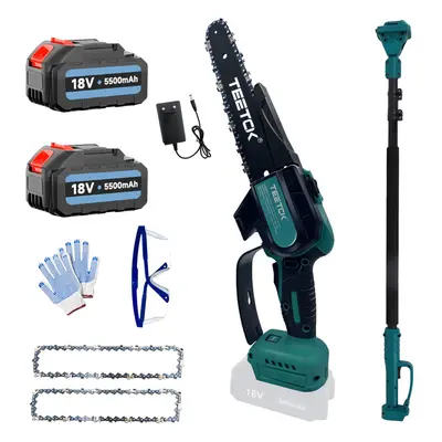 Cordless Telescopic Long Reach Pruner Pole Chainaw+2Battery 5.5A+Charger-Makita Compatible