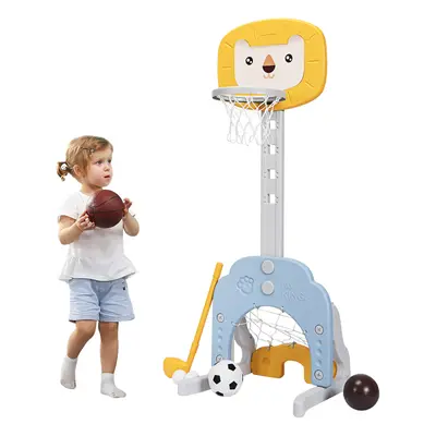 3-in-1 Kids Basketball Hoop Set Toddler Football Play W/ Height Adjustable