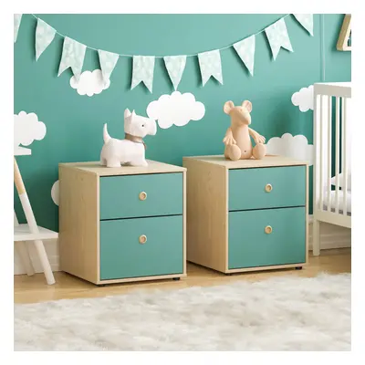 (Teal & Oak) Neptune Set of Bedside Chest Bedroom Storage Oak