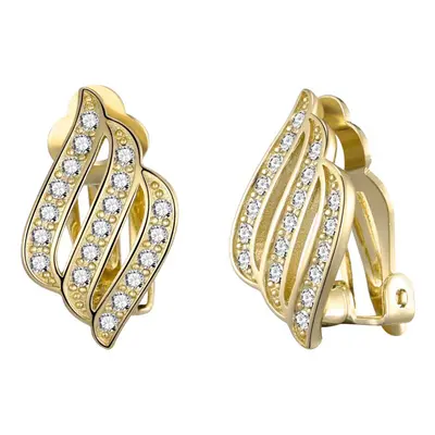 Gold Plated Triple Row Clip On Earrings Created with Zircondia Crystals